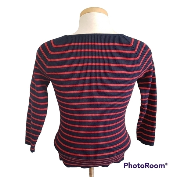 Lauren Ralph Lauren Striped Ribbed Knit Pullover Boat Neck Sweater - Picture 4 of 9